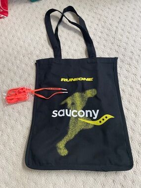 Saucony Black Tote with Neon Yellow Runner Graphic